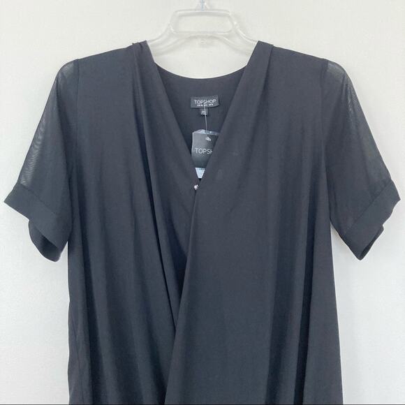 Topshop Black Twist Front Surplice Dress Sz 6 - Picture 2 of 8